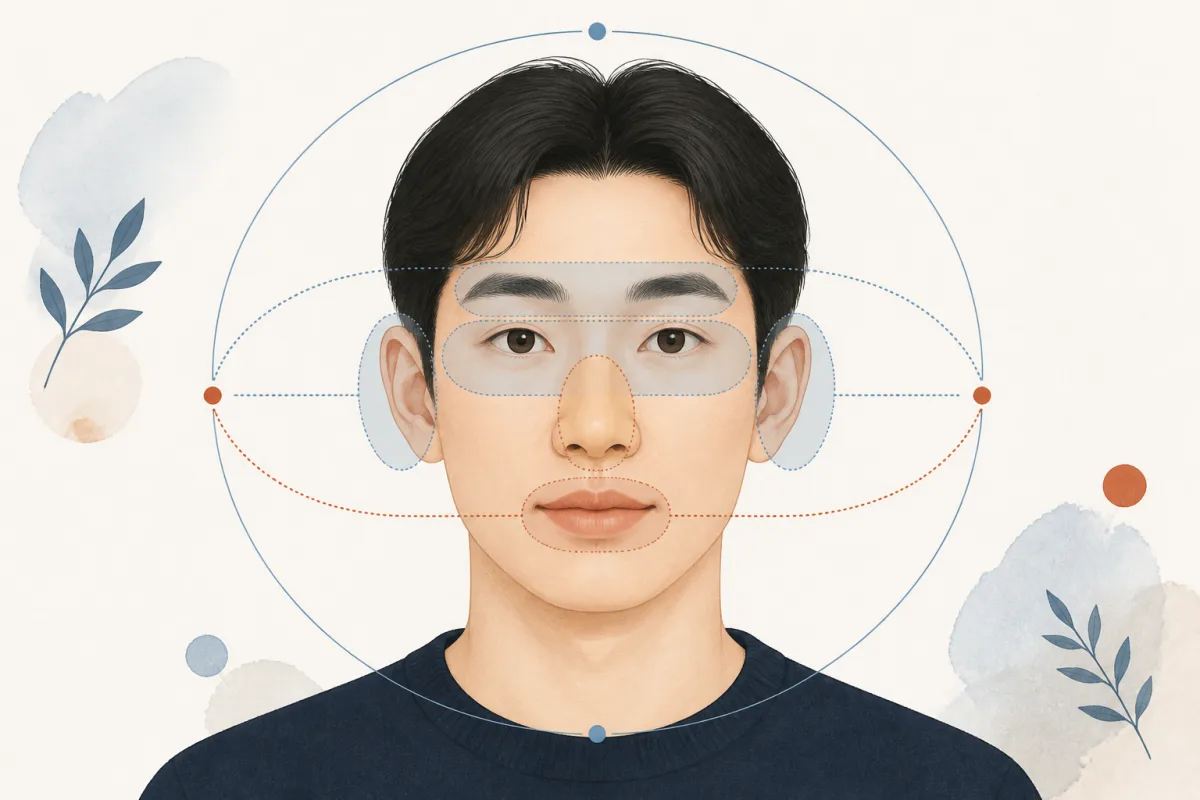 오관은 눈썹, 눈, 코, 입과 귀를 떼어 점수 매기지 않고 서로의 관계에서 살핍니다.