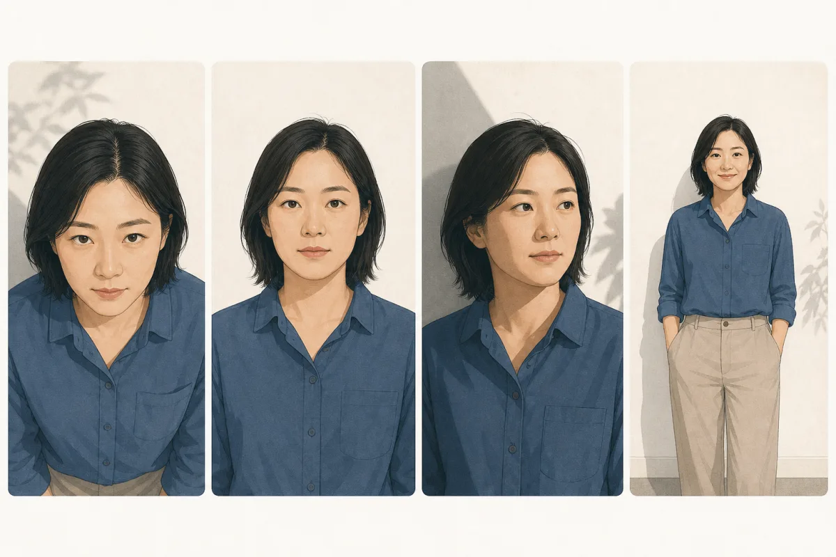 같은 얼굴도 카메라 높이, 조명, 표정과 거리에 따라 다르게 보입니다.