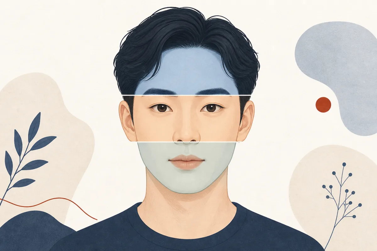삼정은 얼굴을 위, 가운데, 아래의 세 구역으로 나눈 전통의 관찰 틀입니다.